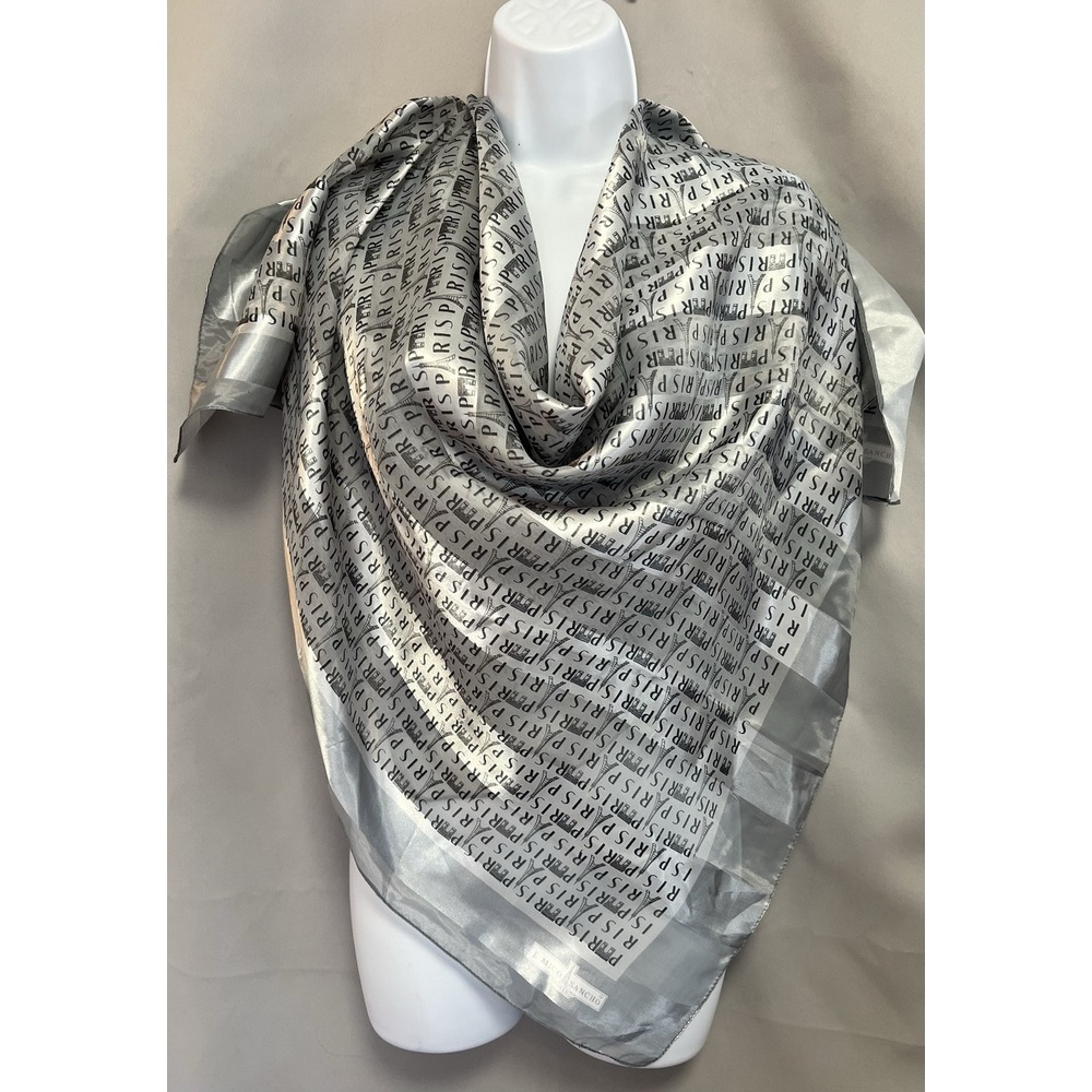 J Mico Sancho‎ Paris France Scarf  Eiffel Tower Silver Black Design 38"X38"